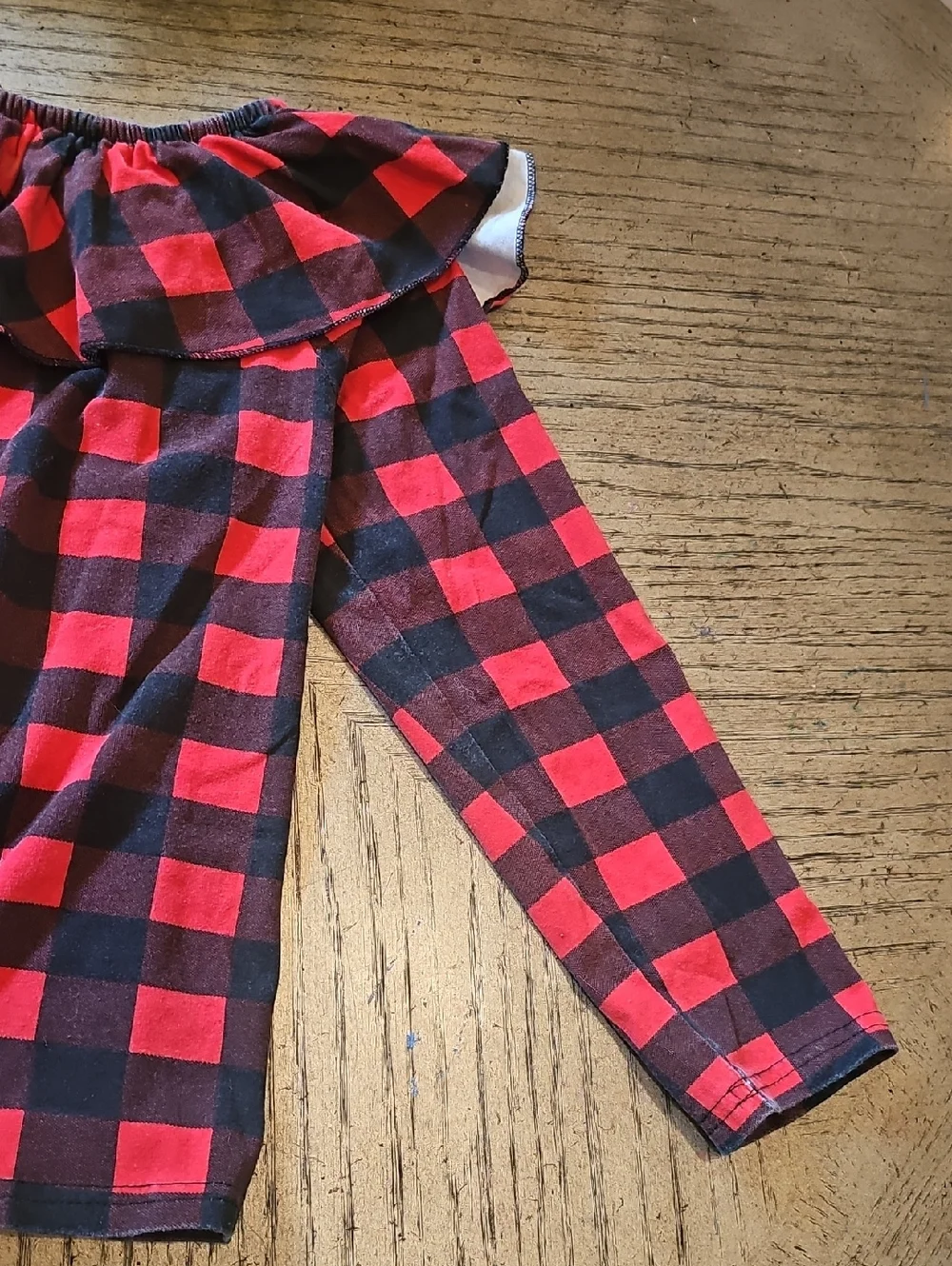 Girls' Red & Black Buffalo Plaid Ruffle Neck Top Size 16